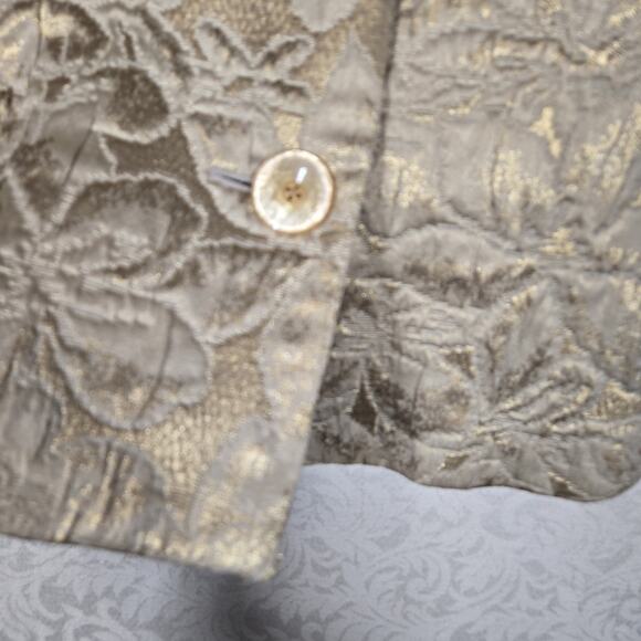 VTG Talbots Collection Cropped Jacket 10 Gold Metallic Jacquard Italian Fabric - Picture 5 of 16